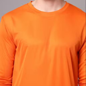 Mens Solid Rn Orange Polyester Tshirt Full Sleeves