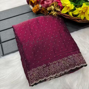 SOLITIQ Premium Fandi Space Silk Saree with All Over Jarkan Work and Matching Blouse Piece