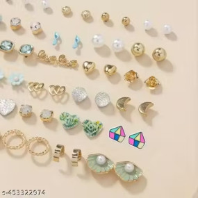 TheVineGirl For Women Gold Plated Multicolor Studs Combo of 30 Quirky Pairs
