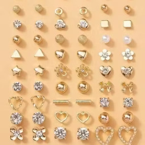 RARE 1 Jewellery For Women Girls Gold Plated Multicolor Pearl & AD Studs Combo of 30 Quirky Pairs