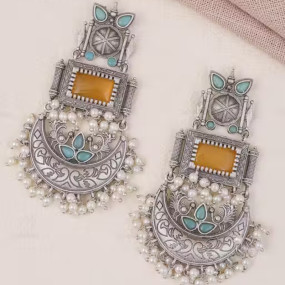 Priyaasi A Timeless yellowe &b.z Stones Chandbali Earrings with Pearl Touch