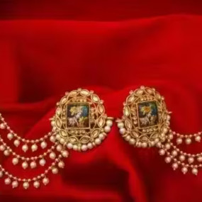 Allure Gold Plated Radha Krishna Bahubali Ear Chain Women's Earring