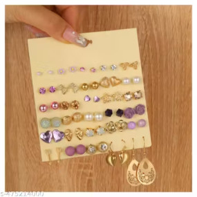 Nehdal New Earring For Girls Multicolor Studs Combo of 30 Pairs