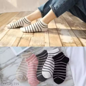 Pack Of 5 Premium Quality Girl's Daily Wear Ankle Length Cotton Socks.