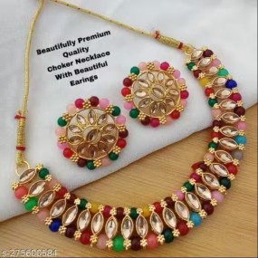 Beautifully Premium Quality Kundan Pearl Neaklace With Beautiful Big Size Tops