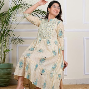 Women's/Girls Cotton Kurta for Women Floral Printed Anarkali Kurta || Floral Flared Western Dress