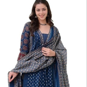 Women Printed Anarkali Kurta and Pant Set with Dupatta