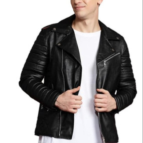 Leather Retail Men's Sleek Black Faux Leather Roadies Biker Jacket