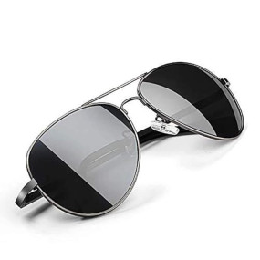 Black Jones Polarized Sunglasses | Full Rim Aviator Shape | 100% UV Protected Goggles | For Men & Women | Silver & Gun-Metal (Black)