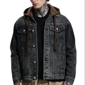 Men Casual Jacket | Relaxed Fit Full Sleeve Classic Collar Distressed Pattern | Cotton Blend Twill Fabric with Detachable Hood & Flap Pockets