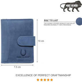 Husk N Hoof RFID Protected Leather Credit Card Holder Wallet for Man Women | Card Holder for Men Woman | Blue (20 Card Slots)
