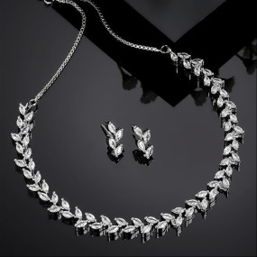 Women Plated Leaf Design American Diamond Studded Jewellery Set