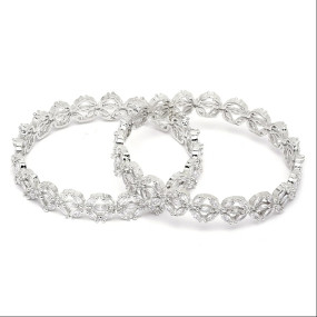-Plated Silver Toned White Floral American Diamond studded Bangles Jewellery Set for women