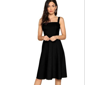 Aahwan Women's Black Fit and Flare Midi Dress
