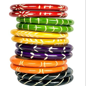 Swara Creations Traditional Handmade Wooden Bangle set for Women and Girls(12 pcs)| Perfect for Daily and Office use(SKU284)