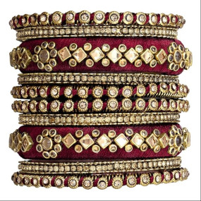 Peora Silk Thread Stone & Kundan Studded Chuda Bangles Set Ethnic Jewellery Gift for Women