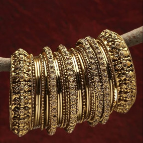 Fashion Latest Antique Gold Plated Set of 26 Stylish Traditional Bangle for Women