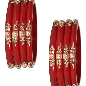 Glass with Zircon Gemstone Or Beads Studded worked Glossy Finished Kada Set For Women and Girls
