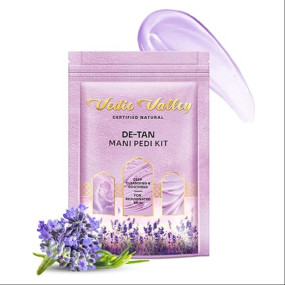 Vedic Valley Manicure Pedicure Kit with Organic Actives to Repair Cracked & Dry Heels for Deep Moisturization with Soak, Wash, D-Tan Scrub, Foot Peeling Mask & Cream, Lavender 75gm