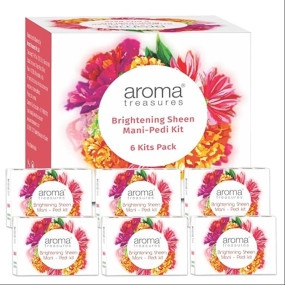 Aroma Treasures Brightening Sheen Mani-Pedi Kit: Natural Fruit-Infused Manicure and Pedicure kit with Arbutin, Lavender, Orange, Lemongrass, and Kokum Butter for Radiant, Even Skin Tone (PACK OF 6)