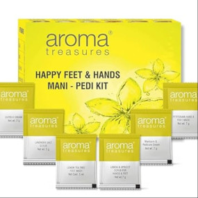 Aroma Treasures Happy Feet & Hands Manicure Pedicure Kit (33g/ml) | One-Time Use | Enriched with Pure Essential Oils | Natural Care for Soft & Refreshed Skin