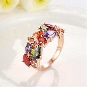 Stylish Rose Gold Plated Solitaire AAA Multicolor Crystal Ring for Women and Girls