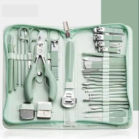 Professional Manicure Pedicure Kit – Stainless Steel Nail Clipper Set with Grooming Tools & Luxurious Travel Case for Nail, Face & Foot Care (Green)