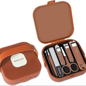 SHOPPOSTREET Nail Clippers Set 7 Pieces Stainless Steel Professional Grooming Kits, Fingernail and Toenail Clipper Cutters with Luxurious Travel Case Nail Care Tools Manicure Pedicure Kit (D-Brown)
