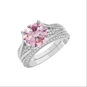Sterling Silver Tove Pink Solitaire Wedding Finger Ring | Swiss Zircon Platinum Plated | Size Adjustable | Gift for Women Girls Wife Girlfriend