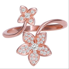 Silver Rose Gold Blooming Flower Ring, Adjustable | Gifts