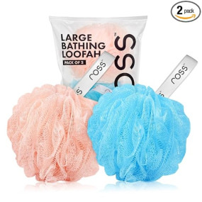 ross Large Bath Loofah Sponge Scrubber Exfoliator for High Lather Cleansing (Peach and Blue)