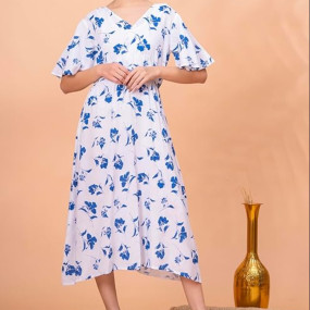 One Piece Dress for Women, New American Print Rayon Midi Dress, Stylish, Modern Party Outfit, Perfect for Casual and Formal Occasions