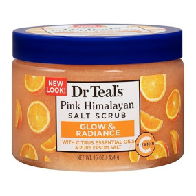 Dr Teal's Pink Himalayan Salt Body Scrub Glow & Radiance with Citrus Essential Oils, 454g | With Pure Epsom Salt & Essential Oils