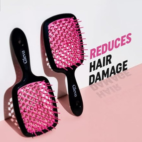 Hair Brush Detangling Comb for Pain Free Brushing for Wet & Dry Hair | Paddle Hair Brush with Anti Static Bristles For Reduced Hairfall | Pain Free Knot Detangler For All Hair Types (Black Pink)