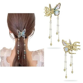 INSIME Butterfly Claw clips for Women - 3D Butterfly clutcher Hair Style Accessories - 5.5 inch Tassle Hair accessories for Women Stylish Wedding (1 Piece)