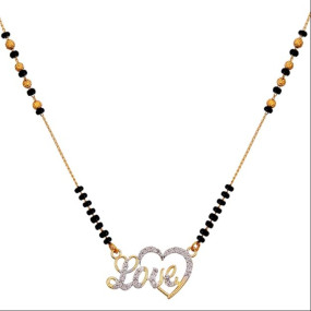 Mangalsutra American Diamond Gold-Plated Love Pendant Tanmaniya Nallapusalu With Chain For Women