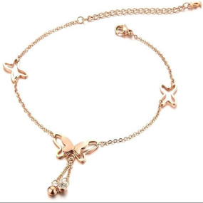 Fashion Jewellery 18k Rose Gold Plated Butterfly Anklet for Women and Girls