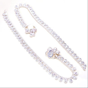 Anklet Silver Plated Ad Cz Multi-Color Stones Traditional Indian Payal Jewelry for Women & Girls