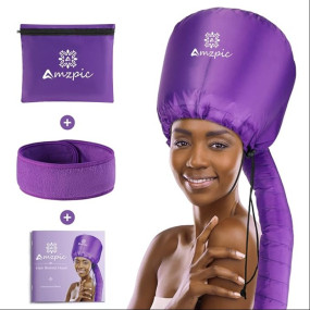 Bonnet Hood Hair Dryer Attachment - Soft, Adjustable Extra Large Bonnet Hair Dryer for Speeds Up Drying Time at Home, Easy to Use for Styling, Curling and Deep Conditioning (Purple)