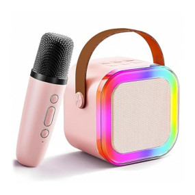 Ortizan Rechargeable Karaoke Mic with Speaker for Singing | Wireless Mini Portable Bluetooth Speaker with Microphone & LED Lights | Cute Birthday Gift for Kids Musical Toys for Boys, Girls and Adults