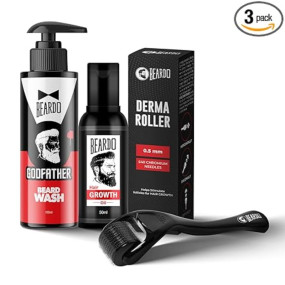 Beardo Don Growth Kit- Beard Growth Oil, Beard Wash & Derma Roller 0.5mm | Beard Care Kit for Men | Boosts Beard Growth | For Patchy Beard | Beard Growth KIt for Men - Set of 3
