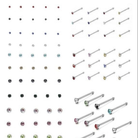 Hole Nose Hoop Ring Multicolor Sterling Nose pin Studs for Women & Girls (60 Pcs - 1.5/2.5 / 3mm)