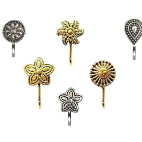VAMA Fashions German silver oxidised nose ring without piercing Press On Combo Pack of Oxidized Nose Pin Stud Ring Small Size for Women & Girls
