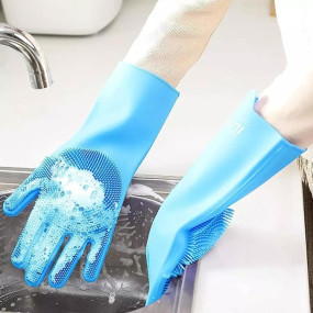 UCRAVO Magic Dishwashing Cleaning Sponge Scrubbing Gloves Food Grade Silicone Dishwashing, Carwash, Pet Bathing, Multi-Purpose Cleaning Gloves Pet Bath Massage Gloves, Anti-Bite Hand Guard