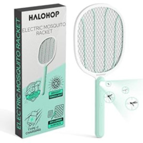 Halohop Mosquito Bat with Torch Light, 30% Bigger Mosquito Killer Racket, Type C Rechargeable Electric Fly Swatter for Indoor and Outdoor, Mosquito Racket with 6 Month Warranty