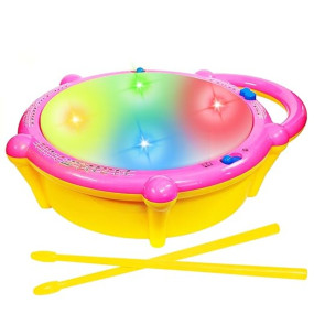 VGRASSP Flash Drum Toy with 2 Mallets for Kids | Multicolor 3D Lights | Dynamic Musical Instrument | Toy for Baby and Toddlers | Battery Operated Toy | for 2 3 4 5 6 Year Old Boys & Girls