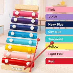 Storio Wooden Xylophone Toy for Kids 3+ Years | 8-Note Musical Instrument with 2 Mallets | Multicolor Educational Sound Learning for Toddlers & Preschoolers | Safe Music Toy for Boys & Girls