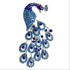 Sparkling Blue Crystals Peacock-Shaped Brooch/Saree Pin for Women (BP1101029R)