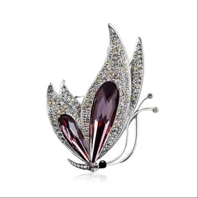 Butterfly Brooch Crystal Saree Brooch for Women Girls, Fashion Metal Rhinestone Inlaid Party Coat Brooch Pin for Suit, Dress, Blazer, Sweater