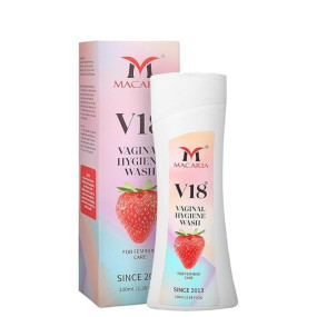 V18 Vaginal Hygiene Wash for Women - Feminine Intimate Care with Strawberry Scent - Lactic Acid, Odor Control, & pH Balance - Gentle Daily Wash for Vagina, Genital Dryness, & Itching Relief